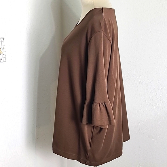 Blair Brown Top with 3/4 Ruffle Sleeves, Size 2X - Picture 5 of 8